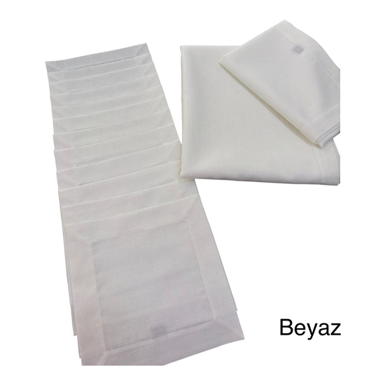 Linen Kumaş 12 Kişilik Masa, Peçete ve Runnerdan Oluşan Köşe Çevrili Servis Takımı Beyaz