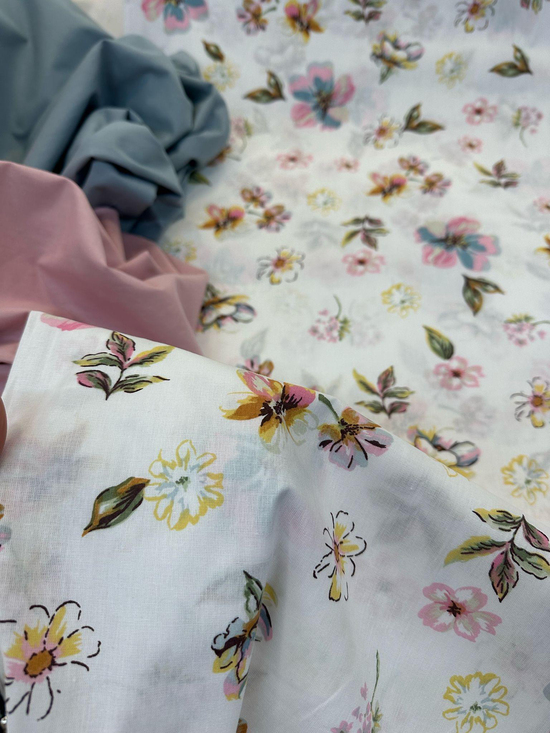 Serpme Mini Çiçek  Desen Akfil Kumaş D2330 Pembe Mavi