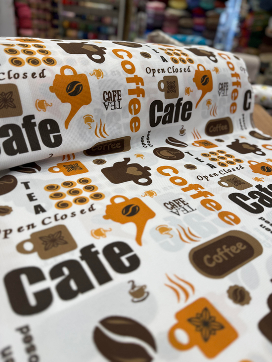 Coffe Ve Cafe Desenli Rashel Kumaş Kahve