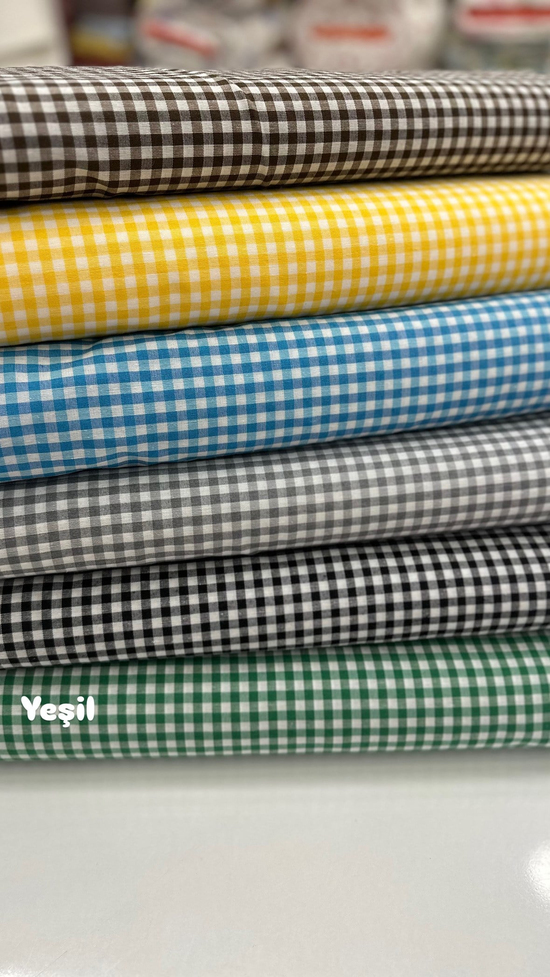 Mini Kareli Desen Poly Poplin Kumaş Yeşil