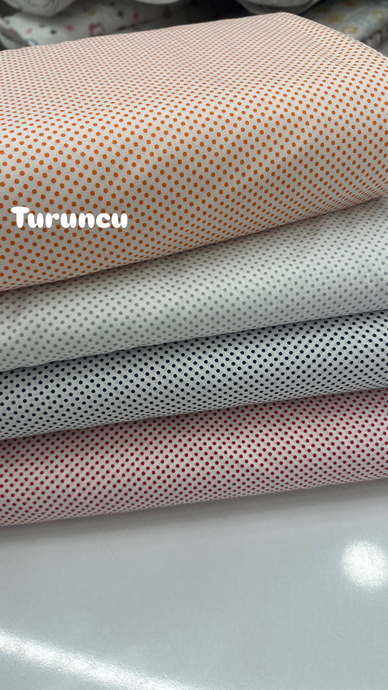 Beyaz Zemin Mini Puanlı Poplin Kumaş Turuncu