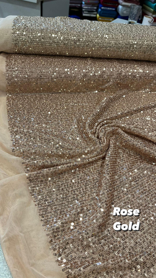 Rose Gold  Zr Çizgi Pul Payet Kumaş