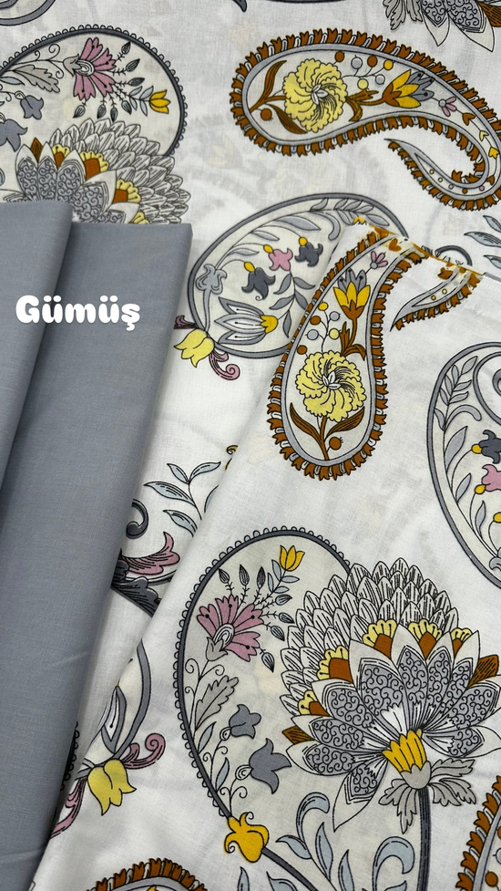 İçi Dolu Etnik Şal Desenli Akfil Kumaş D88900 Gri Hardal