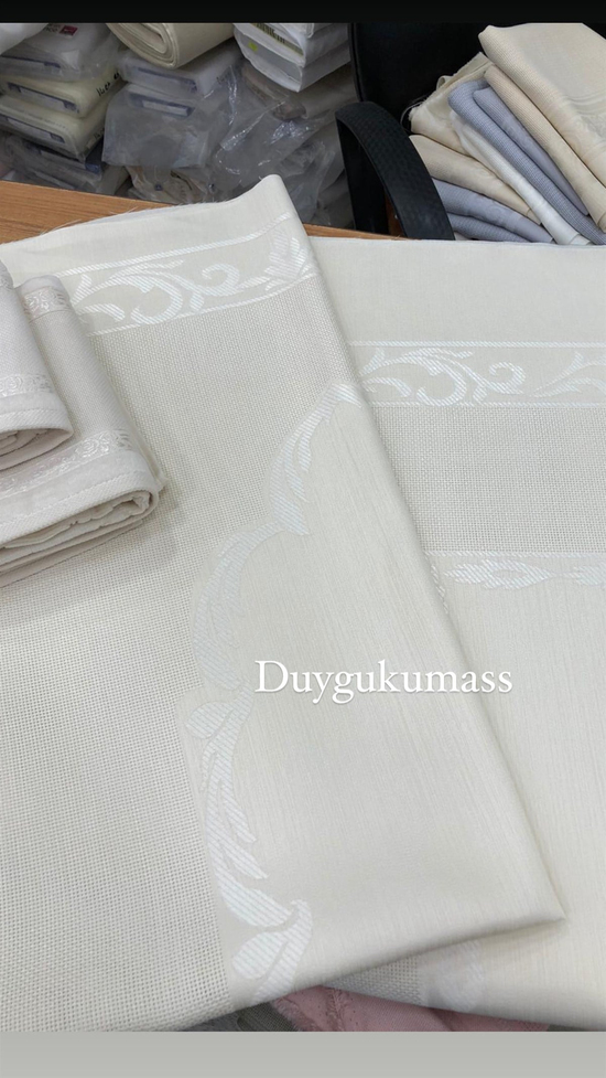 Başak Desen Etamin Boşluklu Seccade, Kare Örtü ve İkili Havlu Set