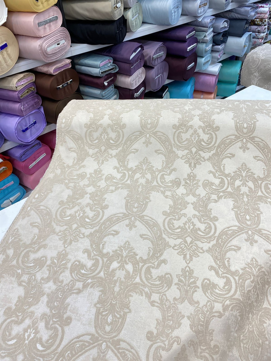 Bej Şamdan Desen Etuval İpek Şönil Pike Kumaş