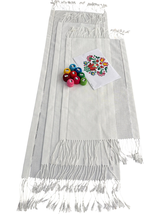 Burgu Püsküllü Ajurlu İpler Şablon Dahil Salon Set (Dk 34) Beyaz