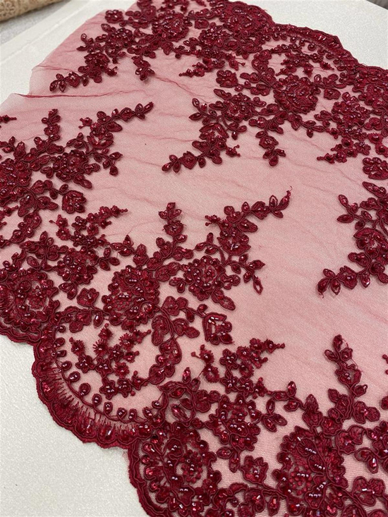 Bordo Güpür Runner Kumaş DGR19