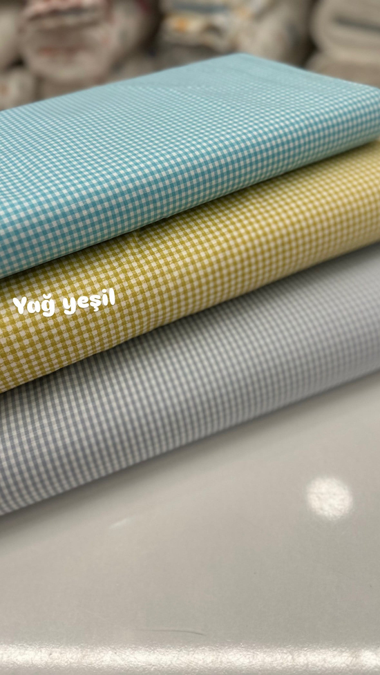 Mini Kareli Poplin Kumaş Yağ Yeşili