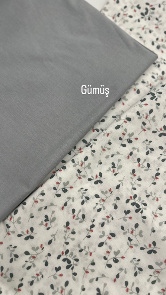 Mini Yaprak Dalları Nd10 Desenli Nd10 Akfil Kumaş Gri