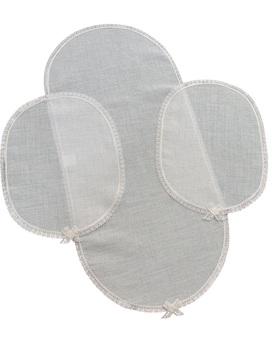 Kenarları Güpür Detaylı Üç Parça Oval Set Sedefli Beyaz