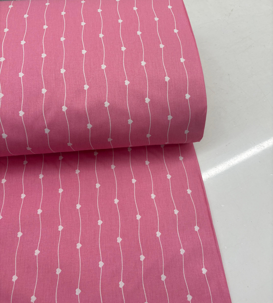 Camelia Kalpli Çizgiler Desen Poplin Akfil Kumaş Pembe