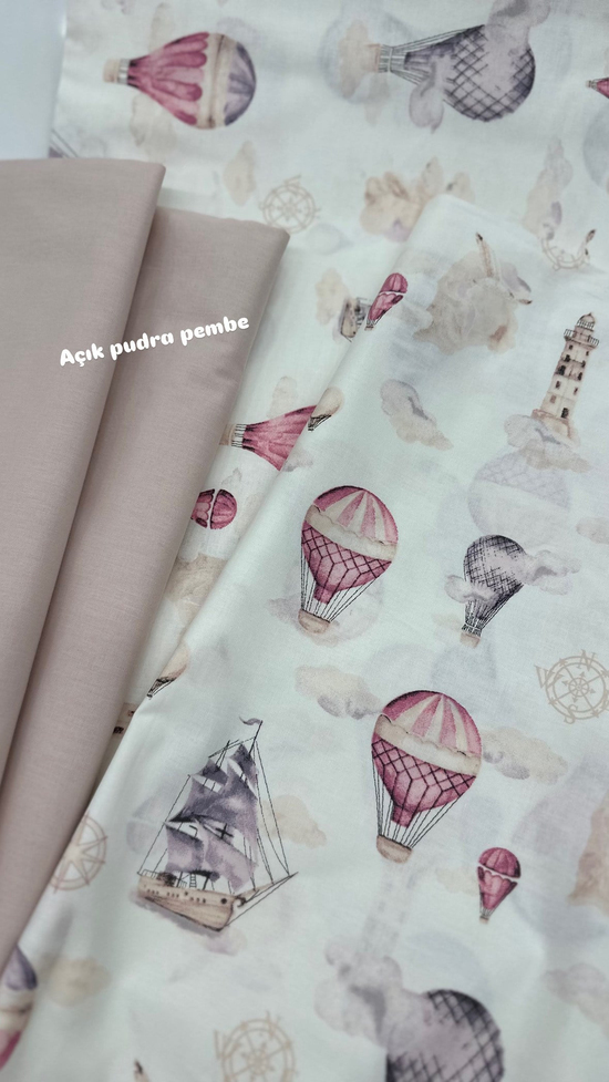 Vintage Uçan Balon Desenli Akfil Kumaş D89250 Çok Renkli