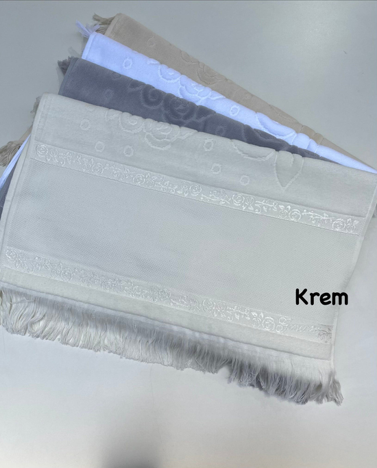 Etamin Boşluklu, Püsküllü Kadife El Havlusu Krem