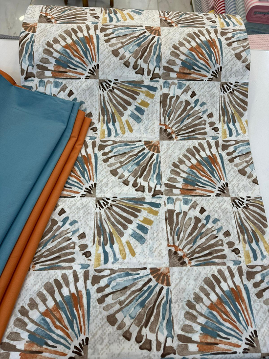 Suluboya Yelpaze Desenli Akfil Kumaş D3630 Tarçın