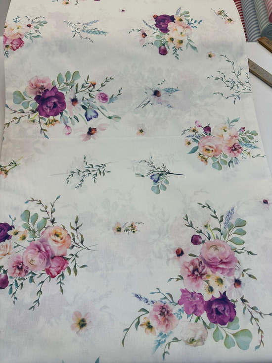 Çiçek Demetleri Desen Dijital Baskı Akfil Kumaş D3630 Mürdüm