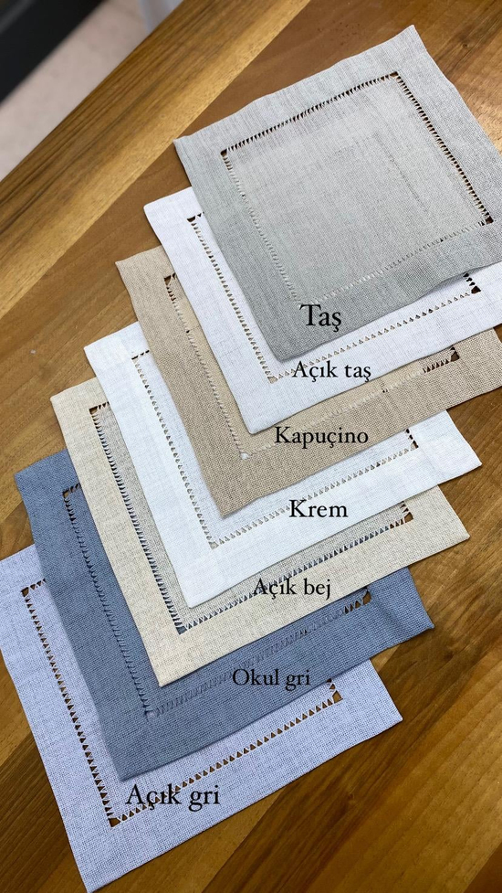 Ajur Detaylı Linen Kumaş Peçete Krem