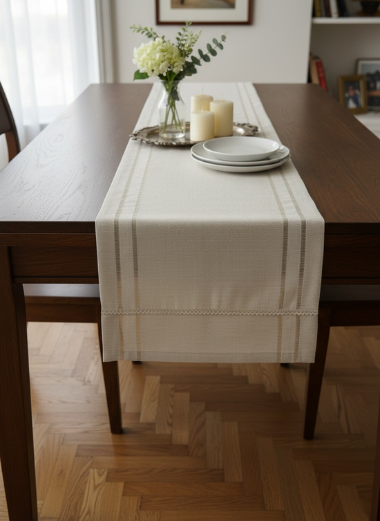 Natura Ajurlu Linen Runner - Max (50cm x 160cm) Açık Bej