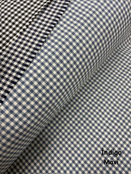 Mini Kareli Etuval Cotton Keten İndigo Mavi