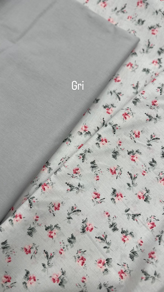 Gri Zemin Pembe Çiçek Nd15 Desenli Akfil Kumaş