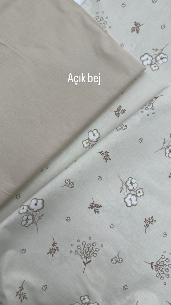 Bej Zemin Beyaz Pamuk Dalları Desenli Akfil Kumaş