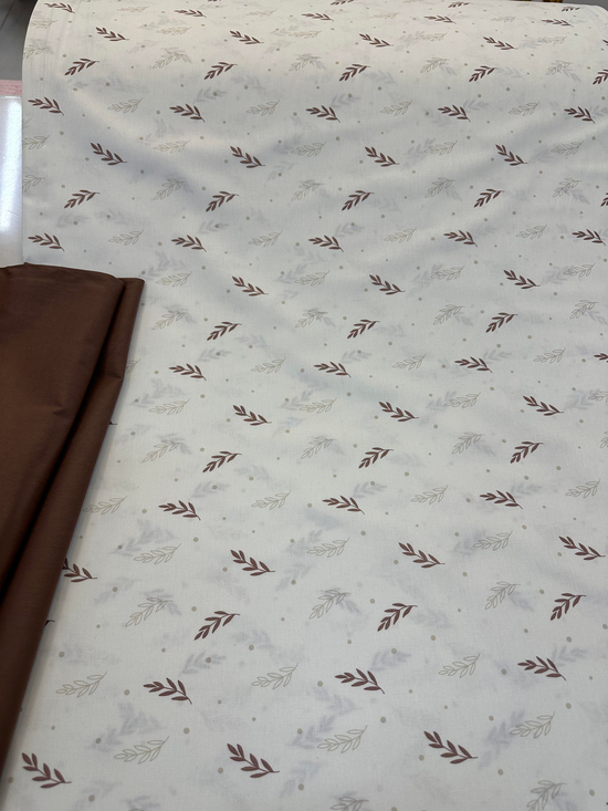 Mini Yaprak Desen Akfil Kumaş D80495 Kahve