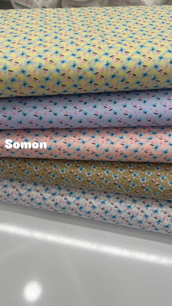 Minik Kelebekler Desen Poplin Somon