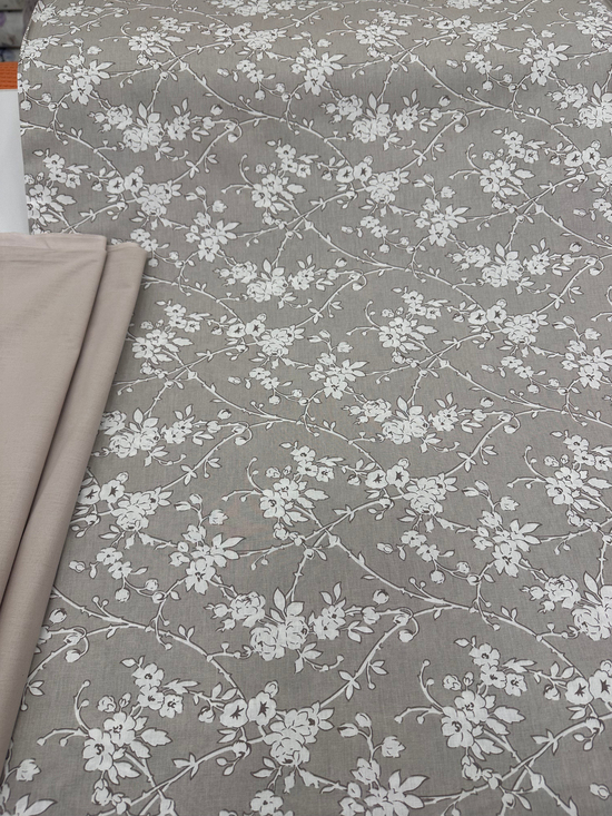 Vintage Siluet Çiçek D esen Akfil Kumaş D81200 Taş Rengi