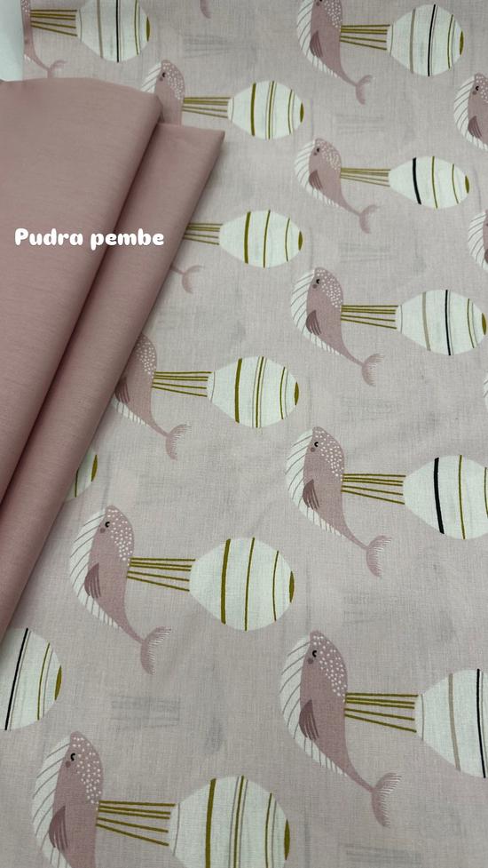 Uçan Balonda Balinalar Desenli Akfil Kumaş D88100 Pembe