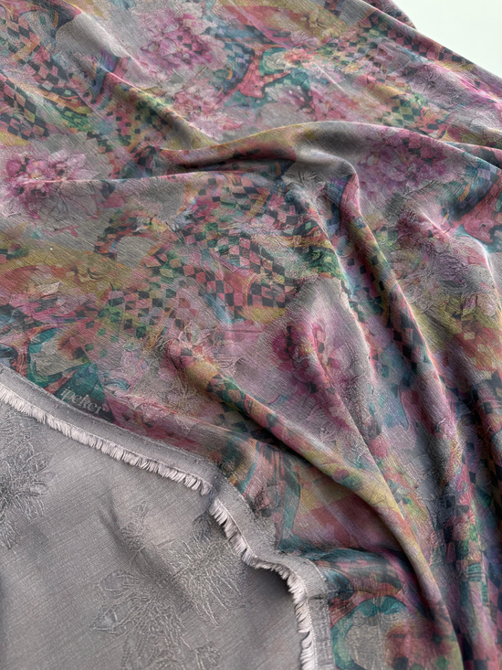 İpeker Mosaic Bloom Jakar İpek Cupro Kumaş Pastel Mürdüm