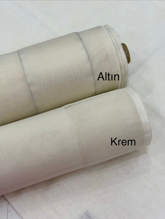İki Kenarı Etamin Boşluklu Ödemiş İpek Runner Kumaş Krem