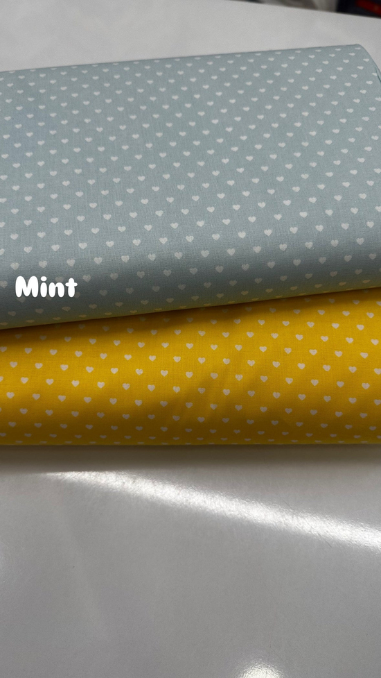 Mini Beyaz Kalp Desen Poplin Kumaş D2672 Mint