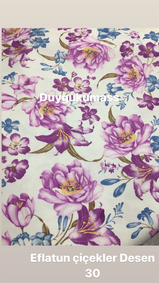 Eflatun Çiçekler Desen 30 Duck Keteni