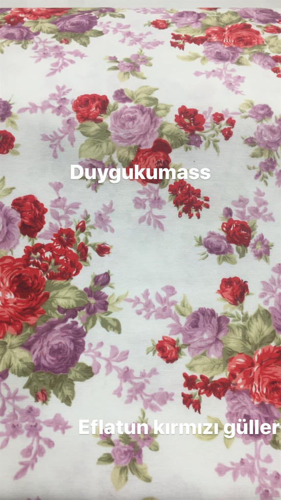 Eflatun Kırmızı Güller Desen Duck Keteni