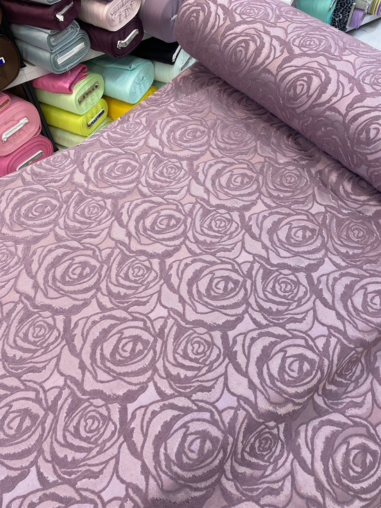 Eflatun Rengi Gölge Gül 507 Desen Etuval İpek Şönil Pike Kumaş 