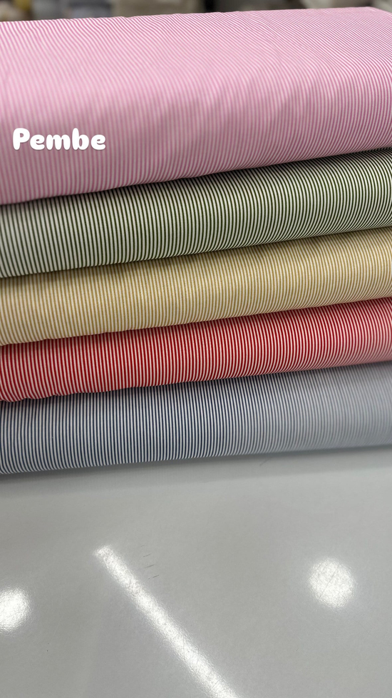 İnce Çizgili Desen Poplin Kumaş Pembe
