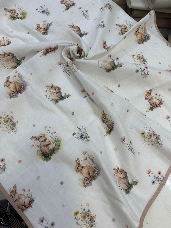 Çiçekli Tavşan Dijital Desen Müslin D2450 Hazır Örtü
