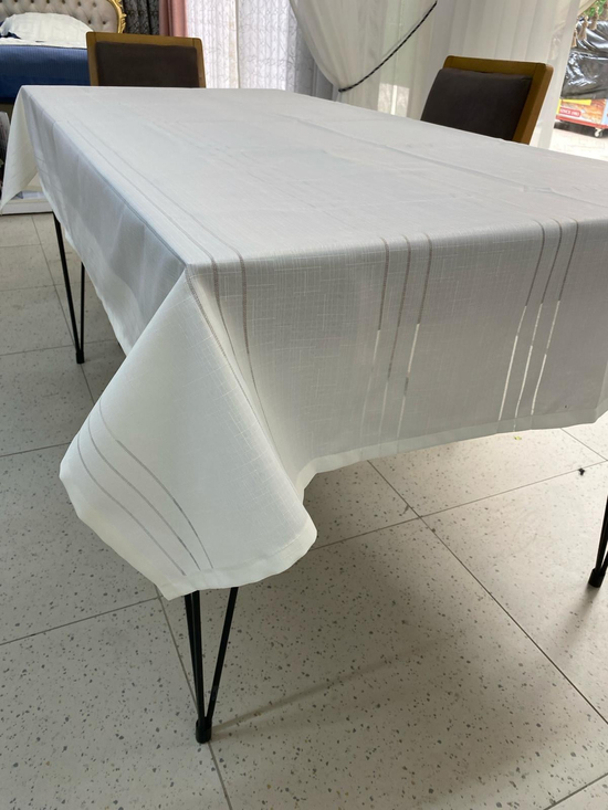 Linea Ajur Detaylı Keten Masa Örtüsü Kumaşı Krem