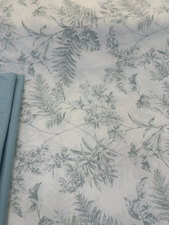 Gölge Bahçe Desen Poplin D80665 Maldiv Mavi