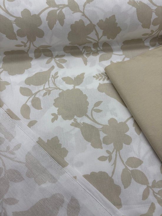 Lavinya Kuş Ve Çiçek Desen Akfil Kumaş D81150 Bej