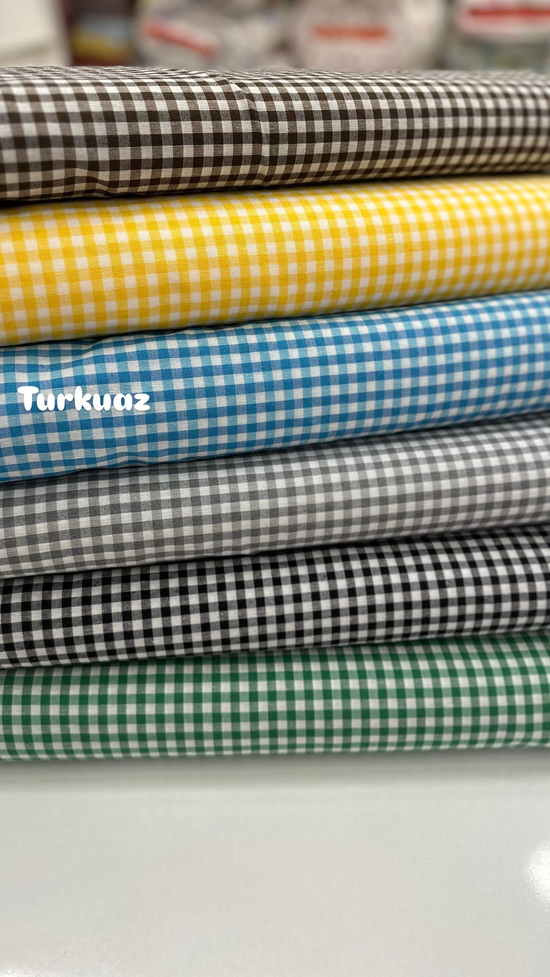 Mini Kareli Desen Poly Poplin Kumaş Turkuaz