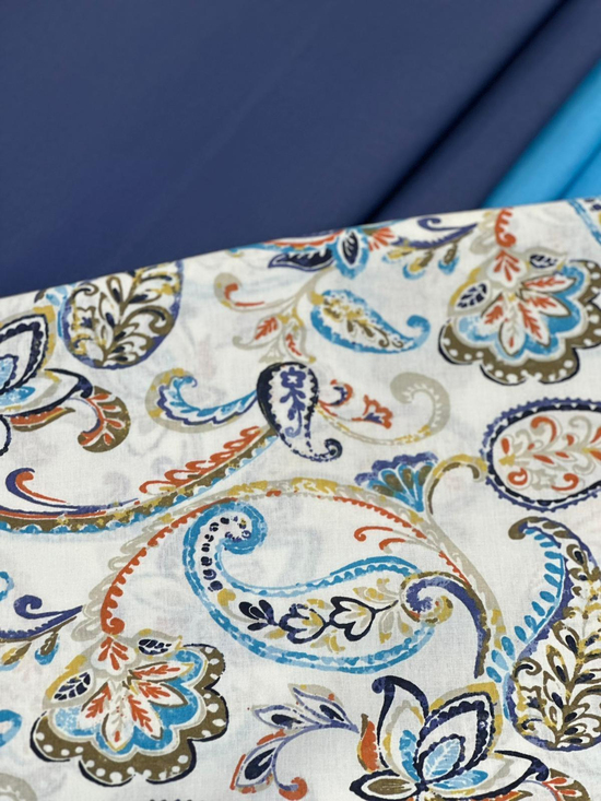 Oryantal Şal Desenli Akfil Kumaş D3690 Mavi