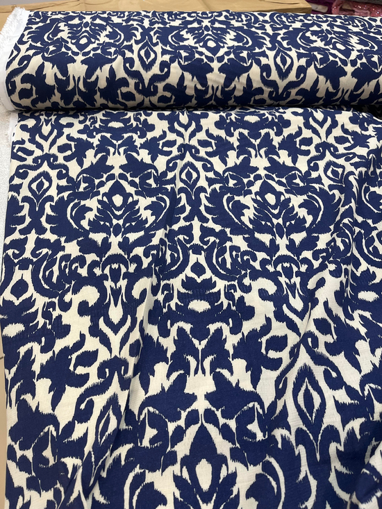 Etnik Desenli Çift En Viskon D2526 Ekru Lacivert