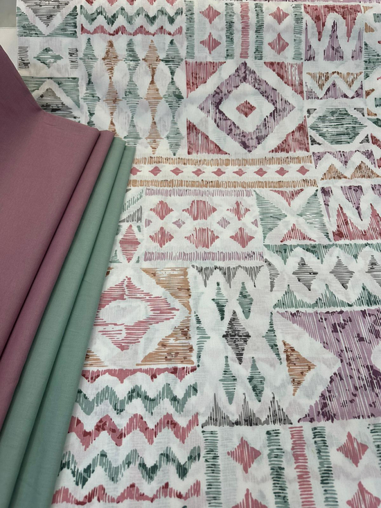Ve Mint Yeşili Bohem Kilim Desenli Akfil Kumaş D3650 Mor