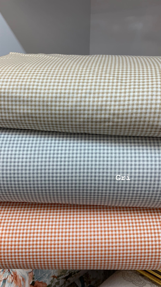 Gri Mini Kareli Poplin (240 Cm Enli)