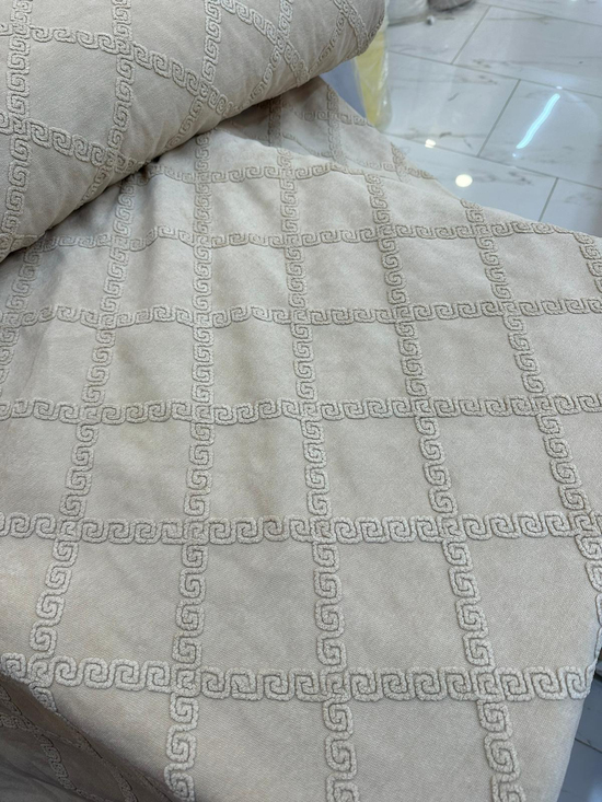 Kapuçino Grek Baklava Desen Kadife Nakış Detaylı Hera Pike