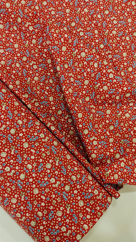 Kırmızı Çıtır Çiçek D102 Desenli Poplin