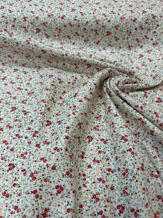 Kırmızı Vintage Mini Çiçekler Desen Poplin D705