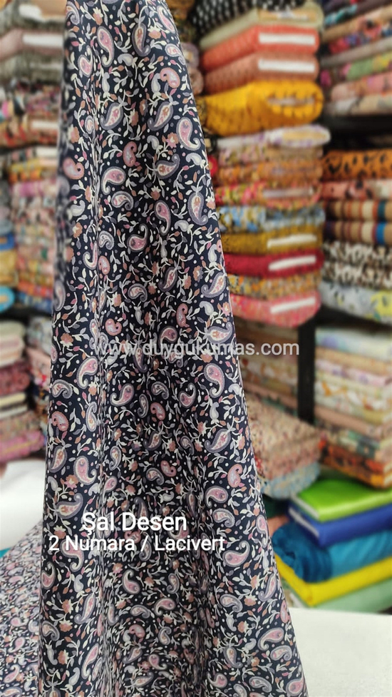 Lacivert Şal Desen Çift En Viskon