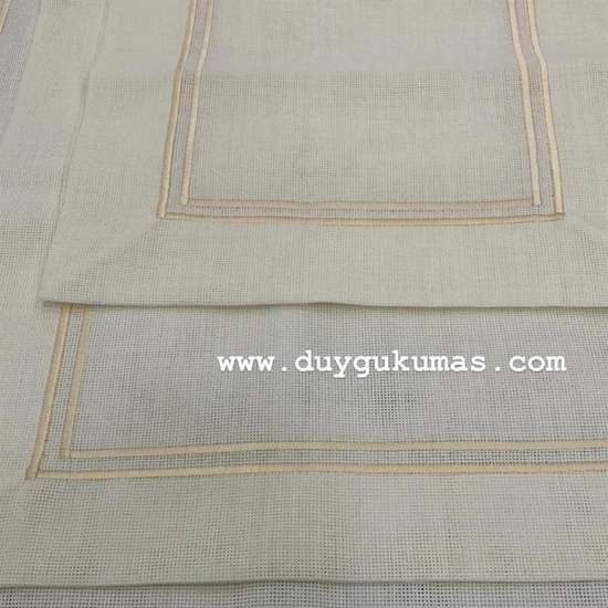 Linen Kumaş Runner Çerçeve Nakış Detaylı