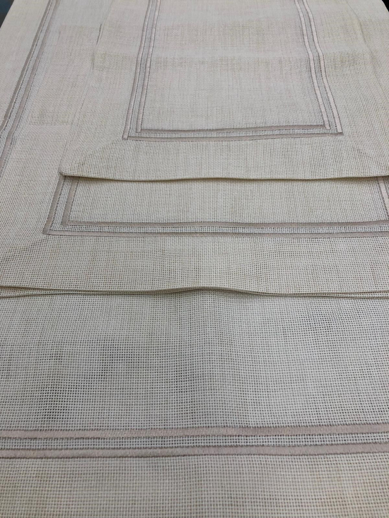 Linen Kumaş Salon Set Çerçeve Nakış Detaylı